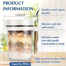 1 pieza Envase para avena de la noche de 350/600ml con tapa y cuchara, frasco de avena de la noche de gran capacidad a prueba de aire con marca de medición, vaso de ensalada, yogurt, leche de cereal reutilizable, artículos de cocina (se recomienda usar de acuerdo a la escala, no demasiado lleno) - Gris - Ver 10