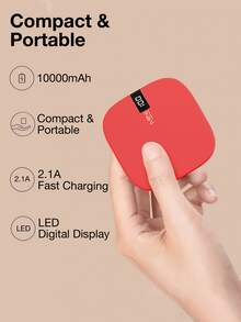 Mini Power Bank Portable Charger PowerBank 10000mAh Small Portable Phone Charger 5V2.1A Fast Charger Cute Battery Pack Compatible With Iphone And Android Phone - Red - View 3