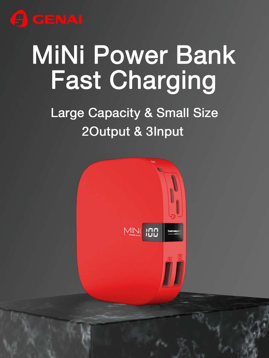 Mini Power Bank Portable Charger PowerBank 10000mAh Small Portable Phone Charger 5V2.1A Fast Charger Cute Battery Pack Compatible With Iphone And Android Phone - Red - View 1