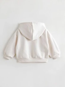 MARC&JANIE 年輕女孩流行塗鴉花朵圖案撞色連帽衫適用於秋季運動 - 白色 - 查看 4