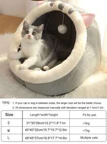 1 Tai Hoạt Hình & Pom Pom Trang Trí Giường Thú Cưng Cho Chó Mèo Ngủ - Xám - Xem 4