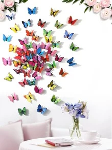 15/30/60/200 件随机颜色 3D 逼真双面胶蝴蝶，客厅卧室墙壁家居装饰，照明灯具，工艺品，生日派对节日装饰 - 彩色 - 查看 2