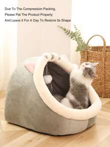 1 Tai Hoạt Hình & Pom Pom Trang Trí Giường Thú Cưng Cho Chó Mèo Ngủ - Xám - Xem 3