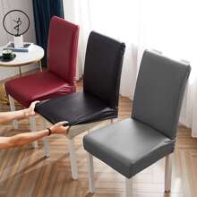 4PCS Black Waterproof PU Leather Dining Room Chair Covers Seat Covers for Dining Chairs - Black - View 2