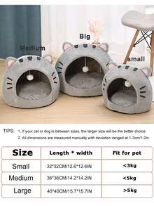 1入組卡通耳朵和絨球裝飾寵物床適用於貓和狗狗適用於睡眠 - 彩色 - 查看 7