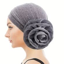 1pc Silver Glitter Flower Hijab Hat Elegant Women  Hijab Fashion Hijab Hijab Hat - Black - View 3