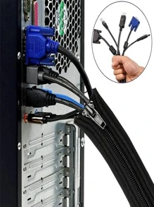Tổ chức cáp Sự quản lý Bộ , Bàn làm việc Cable Sự quản lý , Máy tính Sợi dây Sắp xếp Và Lưu trữ Tay áo , Dây kéo Cable Lớp bảo vệ - màu đen - Xem 1