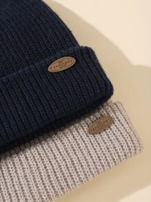 2pcs Toddler Kids Label Decor Beanie - Multicolor - View 3