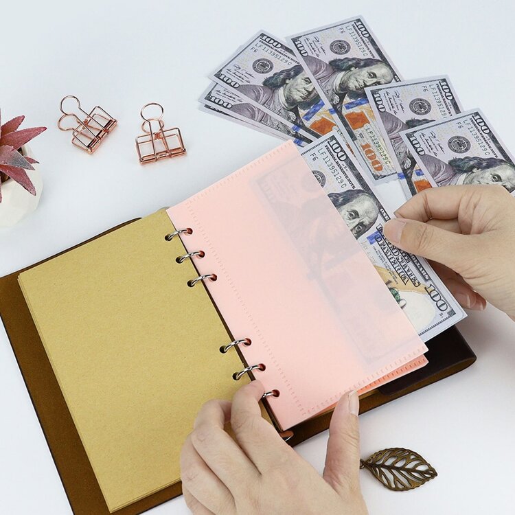 5pcs/Pack A6/A7 Binder Devider Bag PP Separator Pages Budget Book Accessory Loose Leaf Ring Cash Banknotes Holder Organizer Back To School - Multicolor - View 3