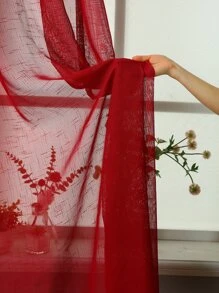 1片/入紅色十字紋透光簾幕,現代風格聚脂纖維窗簾,適用於客廳和臥室裝飾 - 紅色 - 查看 5