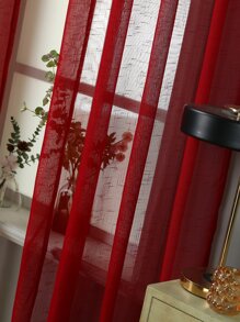 1片/入紅色十字紋透光簾幕,現代風格聚脂纖維窗簾,適用於客廳和臥室裝飾 - 紅色 - 查看 9