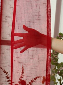 1片/入紅色十字紋透光簾幕,現代風格聚脂纖維窗簾,適用於客廳和臥室裝飾 - 紅色 - 查看 8