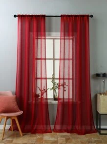 1片/入紅色十字紋透光簾幕,現代風格聚脂纖維窗簾,適用於客廳和臥室裝飾 - 紅色 - 查看 1
