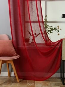 1片/入紅色十字紋透光簾幕,現代風格聚脂纖維窗簾,適用於客廳和臥室裝飾 - 紅色 - 查看 6
