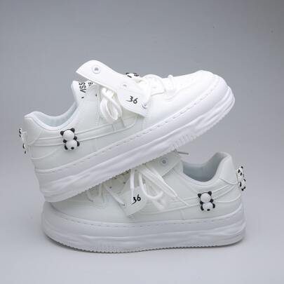 Sporty Skate Shoes For Women, Panda Decor Lace-up Front Outdoor Sneakers