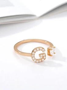 1入組時尚方晶鋯石裝飾A形狀戒指適合女士日常裝飾 - 金色 - 查看 5