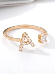 1入組時尚方晶鋯石裝飾A形狀戒指適合女士日常裝飾 - 金色 - 查看 7