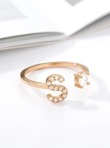 1入組時尚方晶鋯石裝飾A形狀戒指適合女士日常裝飾 - 金色 - 查看 4