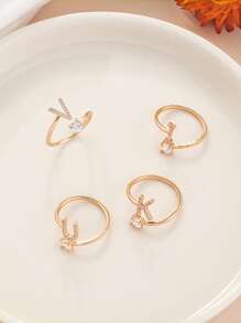 1入組時尚方晶鋯石裝飾A形狀戒指適合女士日常裝飾 - 金色 - 查看 3