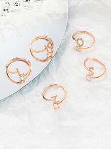 1入組時尚方晶鋯石裝飾A形狀戒指適合女士日常裝飾 - 金色 - 查看 2