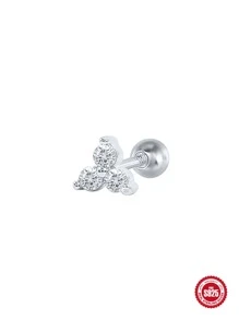 1 đôi bông tai hình tam giác bằng bạc sterling 925, kiểu dáng thời trang đa năng, đính đá Cubic Zirconia hình cầu, quà tặng trang sức cho phụ nữ. - màu trắng bạc - Xem 3