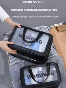 1 szt Czarny Wodoodporny Torba na przybory toaletowe Z Odseparowany Suchy I Mokry Przechowywanie , Podwójna warstwa , Duża pojemność , Przenośny , Dla kobiet/mężczyzn , Odpowiedni Na podróż , Biznes , Siłownia , Pływanie , Kabina prysznicowa , Kosmetyki I Przybory toaletowe Przechowywanie - Czarne - Zobacz 7