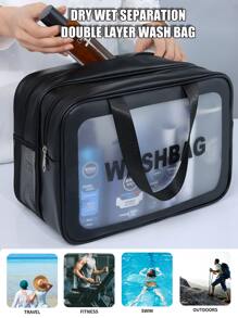 1 szt Czarny Wodoodporny Torba na przybory toaletowe Z Odseparowany Suchy I Mokry Przechowywanie , Podwójna warstwa , Duża pojemność , Przenośny , Dla kobiet/mężczyzn , Odpowiedni Na podróż , Biznes , Siłownia , Pływanie , Kabina prysznicowa , Kosmetyki I Przybory toaletowe Przechowywanie - Czarne - Zobacz 6