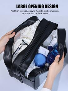 1 szt Czarny Wodoodporny Torba na przybory toaletowe Z Odseparowany Suchy I Mokry Przechowywanie , Podwójna warstwa , Duża pojemność , Przenośny , Dla kobiet/mężczyzn , Odpowiedni Na podróż , Biznes , Siłownia , Pływanie , Kabina prysznicowa , Kosmetyki I Przybory toaletowe Przechowywanie - Czarne - Zobacz 3