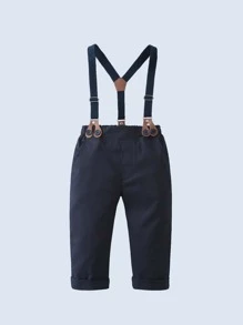 三件套男童绅士套装：长袖衬衫配领结、马甲和裤子，时尚帅气，适合生日派对、宴会、婚礼、婴儿派对等场合。