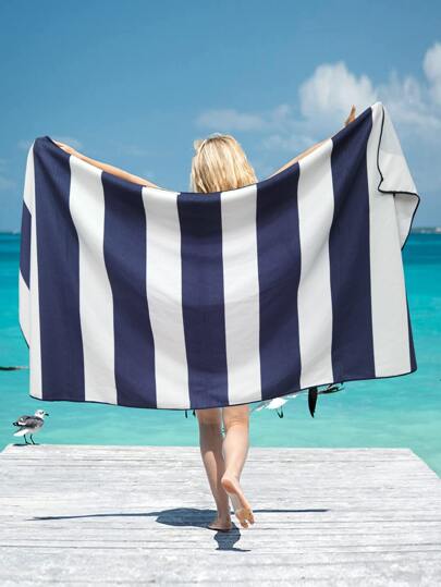 SHENG CHUN Extra Large Size, Multi-Size Options, Blue, Navy, Pink, Light Gray, Watercolor Stripe, Super Soft Microfiber, Printed, Absorbent, Essential For Bathroom, Ideal For Vacation, Beach, Swimming Pool, Gym, Multipurpose Beach Towel