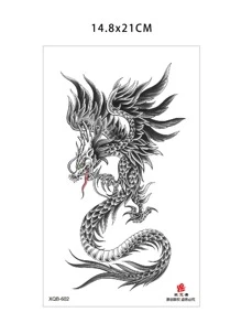1組/4入組鳳凰龍暫時性防水臂紋身貼紙,適用於情侶、男女,有2條龍和2只鳳凰 - 黑色 - 查看 4