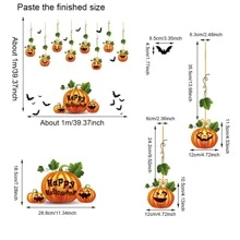 1set(2pcs) - Halloween Static Cling Scary Vine & Pumpkin Atmosphere Party Prank Window Decoration Home Decor Halloween Decor Fall Decor Room Decor - Multicolor - View 4
