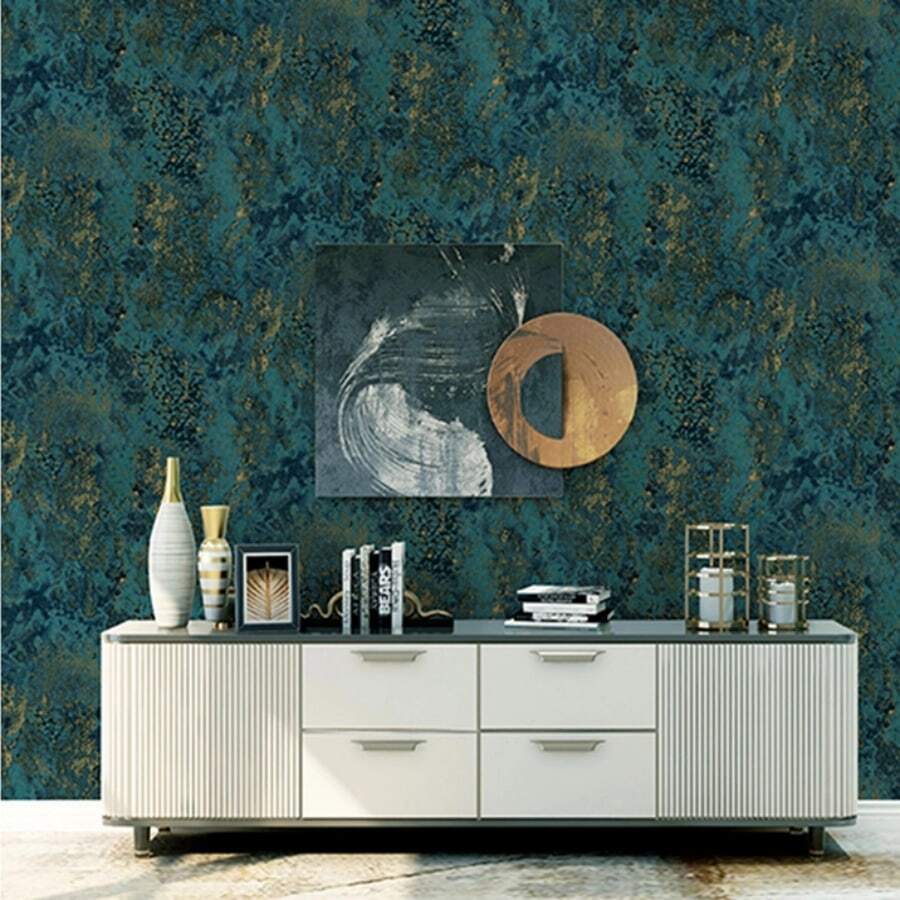 1卷復古美式風格深壓花&牆紙,現代時尚&極簡風格設計,防水&PVC材質,理想適用於家庭&酒店&辦公室內部牆裝飾,臥室&客廳&背景牆 - 綠色 - 查看 1