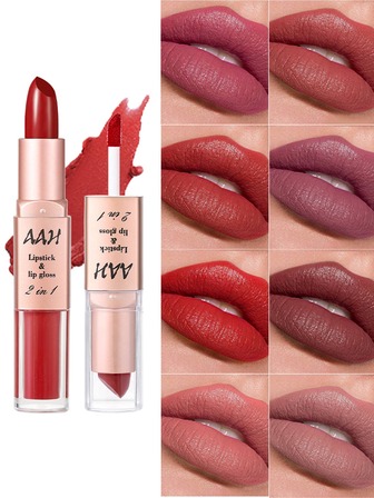 1入組8顏色保濕持久啞光&霧面雙頭口紅那棒至杯子