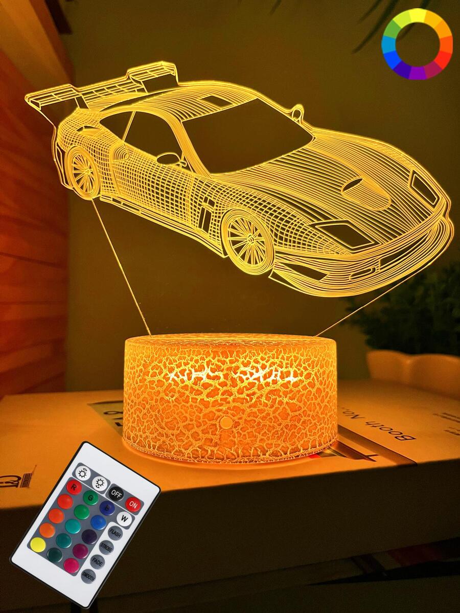 1pc Creative 3d Sports Car Night Light With 16-color Remote Control For Home Decor, Usb Bedside Table Lamp As Gift For Car Racing Fans On Festivals Or Birthdays - Multicolor - View 1