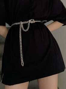 Street 1 件女士简约时尚链条图案腰链万圣节夏季、学校秋季、秋季、万圣节 - 銀色 - 查看 5