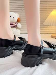 瑪麗珍鞋女性大學風時尚樂福鞋帶柔軟的PU皮革適用於連衣裙,的 - 黑色 - 查看 3