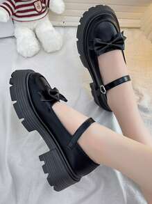 瑪麗珍鞋女性大學風時尚樂福鞋帶柔軟的PU皮革適用於連衣裙,的 - 黑色 - 查看 2