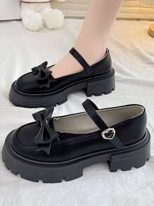 瑪麗珍鞋女性大學風時尚樂福鞋帶柔軟的PU皮革適用於連衣裙,的 - 黑色 - 查看 1