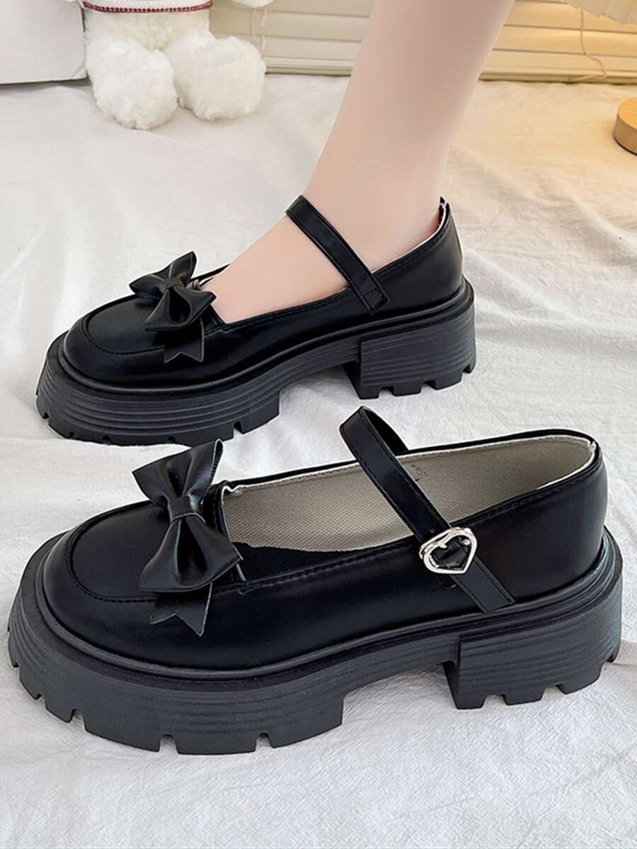 瑪麗珍鞋女性大學風時尚樂福鞋帶柔軟的PU皮革適用於連衣裙,的 - 黑色 - 查看 1