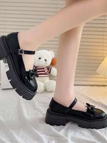 瑪麗珍鞋女性大學風時尚樂福鞋帶柔軟的PU皮革適用於連衣裙,的 - 黑色 - 查看 4