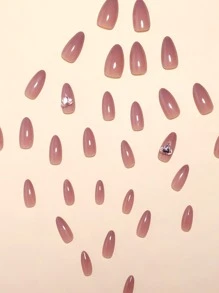 30Pcs Pink Ombre Sharp Tip Heart Rhinestone Nail Foils With 1Pc Nail Pusher & 1Pc Jelly Gel Press On Nails Nail Supplies Nails - Baby Pink - View 7