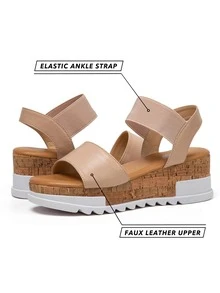 Women's Platform Sandals Open Toe Wedge Sandals Ankle Strap Summer Sandals - 杏色 - 查看 4