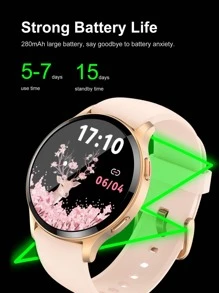 1 件男女玫瑰金不锈钢表带运动日历闹钟 24 小时心率监测睡眠跟踪圆形表盘智能手表，带 1 条硅胶表带，兼容 Android 和 - 玫瑰金 - 查看 8