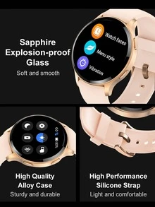 1 件男女玫瑰金不锈钢表带运动日历闹钟 24 小时心率监测睡眠跟踪圆形表盘智能手表，带 1 条硅胶表带，兼容 Android 和 - 玫瑰金 - 查看 9