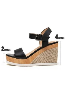 Women's Platform Sandals Open Toe Wedge Sandals Ankle Strap Summer Sandals - 黑與白 - 查看 3