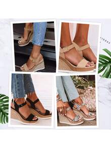 Women's Platform Sandals Open Toe Wedge Sandals Ankle Strap Summer Sandals - 黑與白 - 查看 7