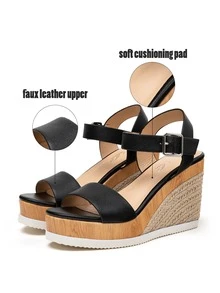 Women's Platform Sandals Open Toe Wedge Sandals Ankle Strap Summer Sandals - 黑與白 - 查看 4