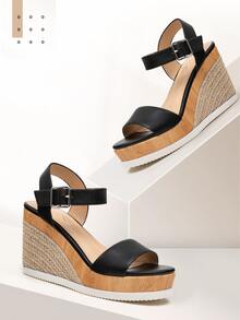 Women's Platform Sandals Open Toe Wedge Sandals Ankle Strap Summer Sandals - 黑與白 - 查看 1