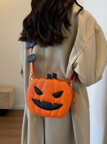 时髦朋克风格蒸汽朋克哥特式南瓜图案时尚斜挎包南瓜，粉色，适合少女、女士、大学生、派对女孩，完美的礼物，亡灵节，南瓜包非常适合搭配万圣节服装参加派对